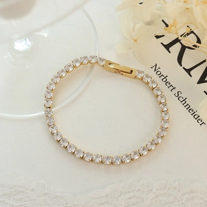 Luxury Tennis Bracelet Titanium Steel 18K Gold Plated Sparkly Round Zircon Inlay Jewelry For Women Fashion