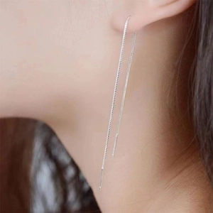 Elegant S925 silver long tassel threader earrings shown on model for a minimalist look