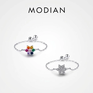 925 Sterling Silver Flower Ring Colorful Cubic Zirconia Adjustable Soft Chain Sweet Jewelry For Women