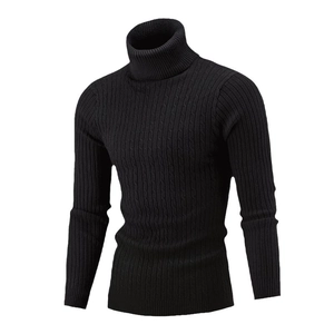 Maglione dolcevita slim fit da uomo nero in maglia a trecce con maniche lunghe eleganti