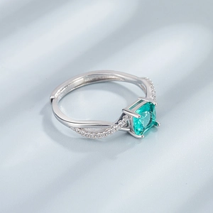 Elegant S925 silver ring featuring a square mint green stone and twisted diamond band