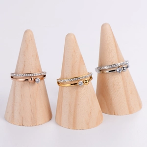 Double-layer stackable rings with zircon inlay in gold, silver, and rose gold finishes