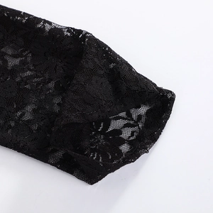 Elegant 40cm long black lace gloves with floral pattern for sun protection and driving