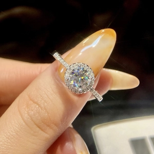 Moissanite Ring 925 Sterling Silver Round Brilliant Cut Luxury Halo Engagement Wedding Jewelry For Women