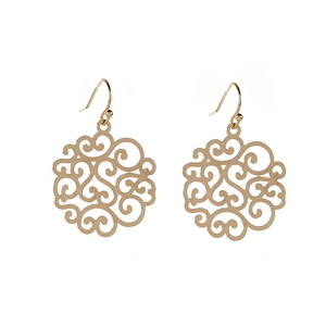 Elegant rose gold hollow vintage round earrings with intricate scroll patterns