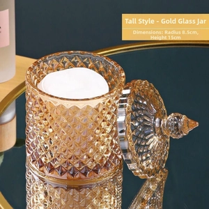 Amber gold crystal glass storage jar with diamond texture, 8.5x15cm size detail