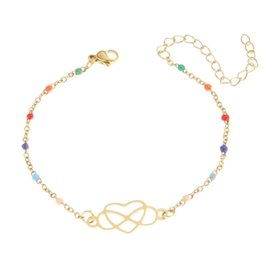 18k gold heart Mobius bracelet with colorful beads on a clean white background