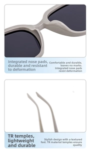 Detail of TR90 temples and integrated nose pads on stylish gray cat-eye sunglasses
