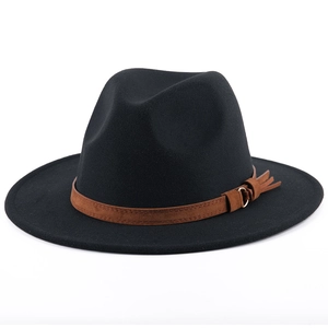 Wide Brim Fedora Hat Wool Felt Texture Jazz Cap With Belt Buckle Tassel Vintage Fashion For Men Women