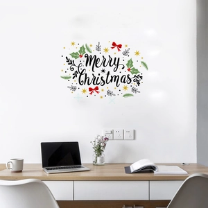 Merry Christmas wall stickers with stars and holly leaves for home festive decoration