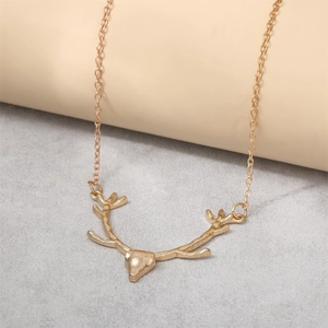 Minimalist golden reindeer antler pendant necklace with adjustable chain for women