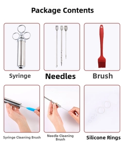 Kit seringue à viande barbecue 7 pièces avec aiguilles inox et pinceau en silicone