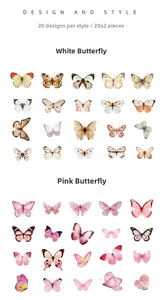 Detailed set of 40 vintage butterfly stickers in various natural and floral patterns