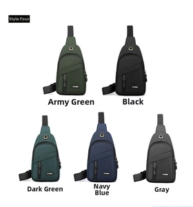 Detail showing five colors of waterproof oxford cloth chest bags in a grid layout
