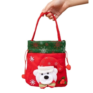 Christmas felt gift bag with polar bear design and drawstring handle for holiday presents