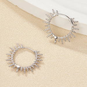 Minimalist S925 sterling silver hoop earrings with a sunburst dangle charm design