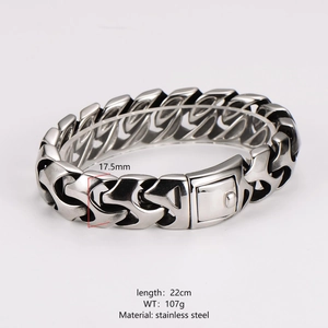 Industrial 17.5mm wide stainless steel chunky chain bracelet with square clasp buckle