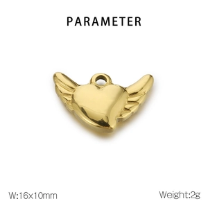 Detailed specs of golden heart wing pendant with weight 2g and size 16x10mm