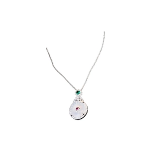 Minimalist round jade pendant necklace with colorful cubic zirconia on silver chain