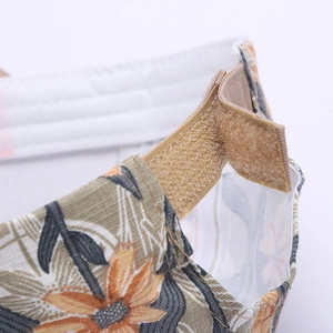 Detail view of adjustable velcro closure on vintage floral silk-print baseball cap