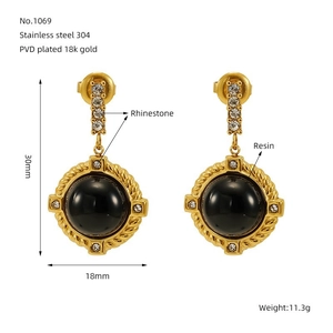 Spécifications des boucles d'oreilles en acier doré 18k avec résine et strass