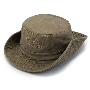 Gewaschener Vintage-Sonnenhut aus Canvas mit Traveller S Stickerei und breiter Krempe