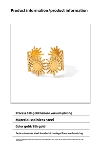 Detail of sunflower ring showing 18k gold vacuum plating on stainless steel texture