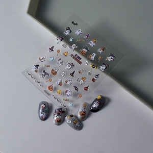 5D Halloween nail art stickers with embossed pumpkins and ghosts for spooky party decoration