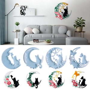Moon Cat DIY Silicone Mold Flexible Star Butterfly Floral Pattern For Epoxy Resin Wall Hanging Home Decor Art