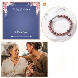 Bracelet tressé en pierre de zèbre rose avec breloque cœur et carte de vœux cadeau