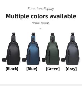 Detailed grid showing four colors of men's waterproof crossbody bags with USB charging port