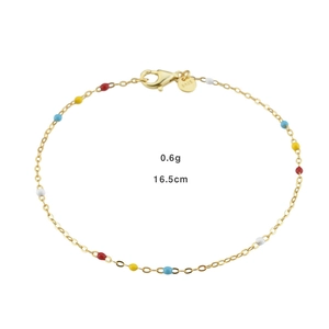Detail view of gold S925 silver bracelet with colorful enamel beads, 16.5cm length