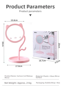 Detailed size specifications for cartoon cat makeup mirror with height and width dimensions