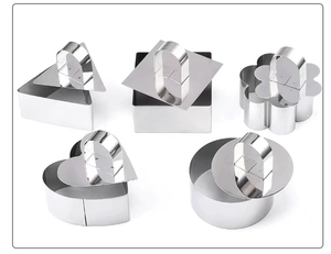 5-piece stainless steel baking mold set with heart, star, and geometric shapes with pushers