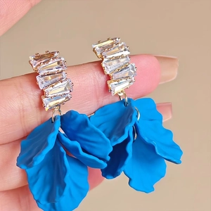 Boucles D'oreilles Pendantes En Pétale De Fleur Acrylique Avec Zircon Et Tige En Argent Sterling 925 Pour Femmes