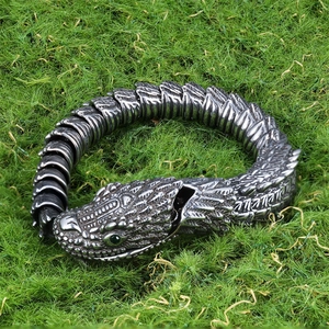 Snake Head Bracelet Stainless Steel Vintage Green Eye Dragon Scale Punk Gothic Bangle For Men Women