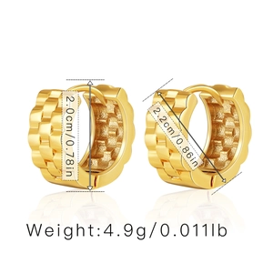 Detail showing dimensions of 18K gold plated textured link hoop earrings with weight info