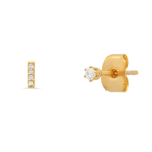 Detailed macro view of S925 silver gold-plated stud earrings with cubic zirconia inlay