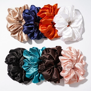 Oversized Satin Scrunchie Solid Color Elastic Satin Hair Tie Pleated French Vintage Hair Accessory For Women