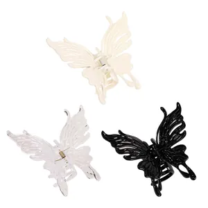 Minimalist hollow butterfly hair claw clips in black, cream, and clear colors set