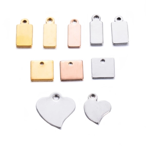 Stainless Steel Blank Pendants Charms Rectangle Square Heart Shape DIY Jewelry Making Accessories Tags Electroplated
