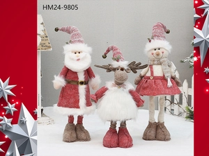 Detailed close-up of a pink telescopic Christmas plush trio set with bells and scarves
