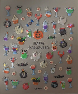 3D Halloween nail stickers with pumpkins, ghosts and eyeballs on self-adhesive backing