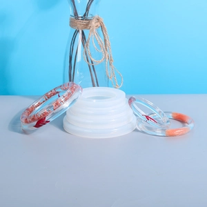 DIY crystal resin bracelet silicone mold with finished floral transparent bangles