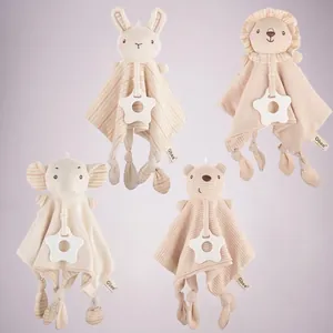 Organic cotton baby security blankets set with animal shapes and star-shaped teethers