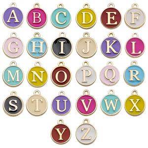 Colorful enamel alloy A-Z letter charms set for DIY jewelry making in a neat matrix