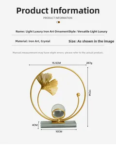 Size chart showing light luxury crystal ball iron art ornament 17cm height and 267g weight