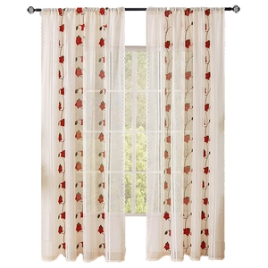 Two-panel American Christmas white lace curtains with red poinsettia embroidery and bells