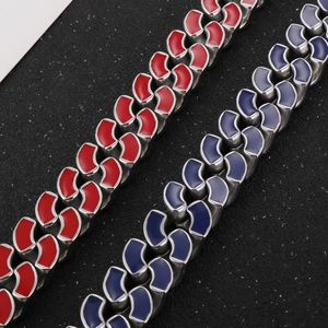 Panzerarmband aus Edelstahl mit roter und blauer Emaille-Verzierung für Herren