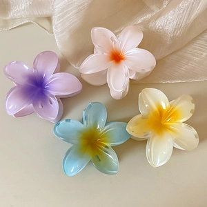 Lot de quatre pinces à cheveux fleurs de frangipanier avec dégradés de couleurs pastel
